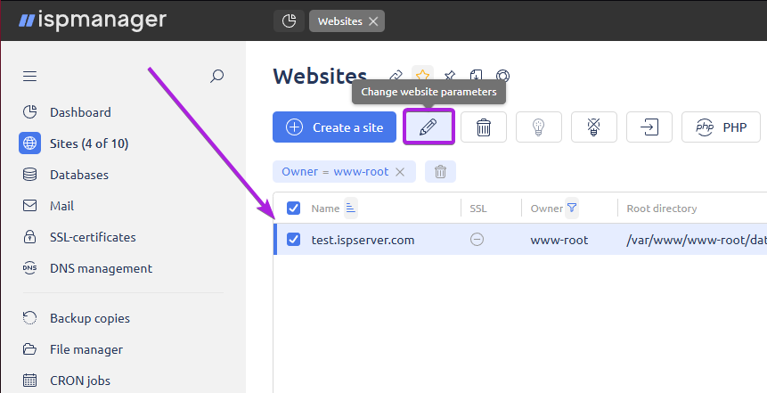 Select your site’s domain name