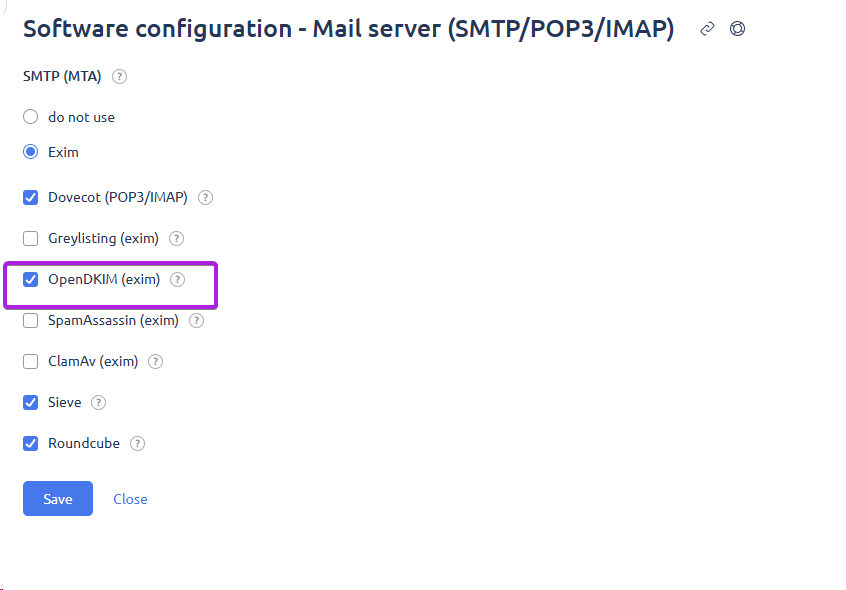 Software configuration - Mail server