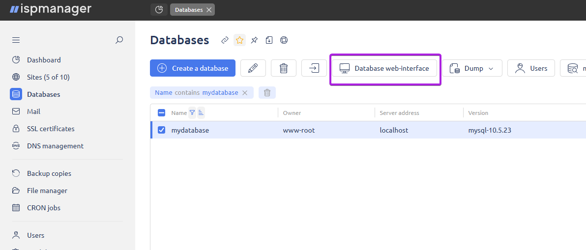 button Database web-interface