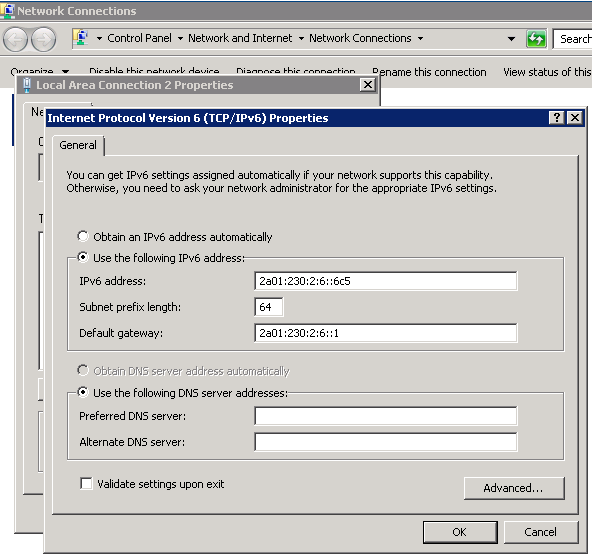 Как прописать dns ipv6